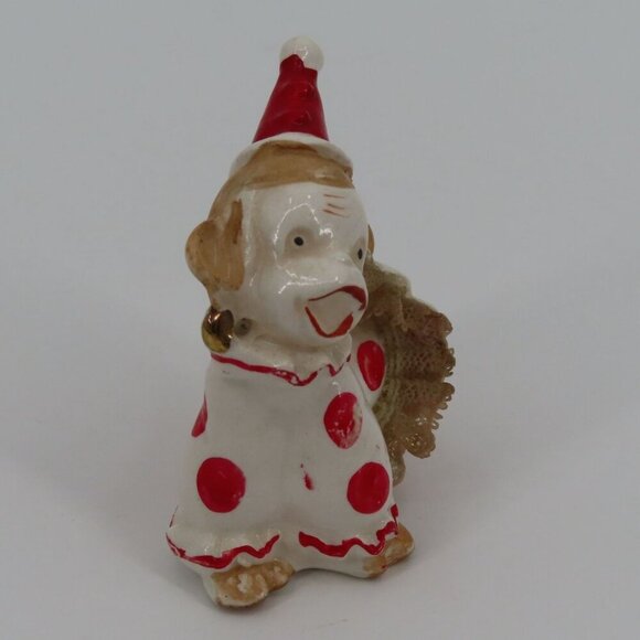 Vintage Circus Clown Monkey Ceramic Figurine 2.6in Red Polka Dot Tutu Skirt Hat - Picture 2 of 9